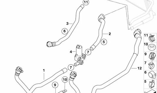 Radador OEM de mangueira de refrigerante 64219222700 para BMW E82, E88, E90, E91, E92, E93, E84. BMW original.