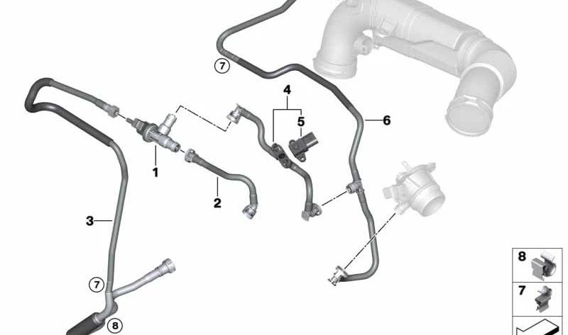 Tubo de ventilação do tanque com sensor de pressão OEM 13907640053 para BMW F52, F45, F48, F49, F39, F54, F60. BMW original.