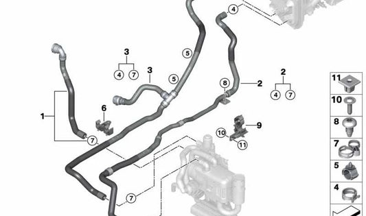 Manguera de retorno del refrigerante para BMW X5 G05, G05N, X6 G06, G06N, X7 G07, G07N (OEM 64216992938). Original BMW