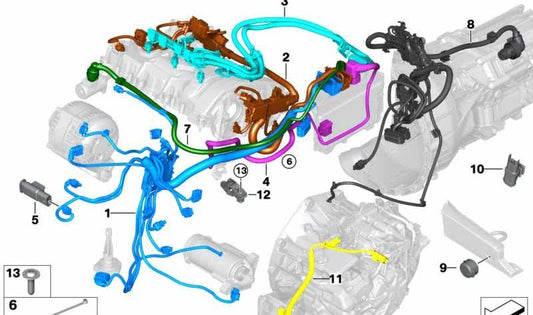 Fiação do OEM 12518682893 para motor e sensores compatíveis com BMW F20, F21, F22, F23, F30, F31, F34, F32, F33, F36. BMW original.