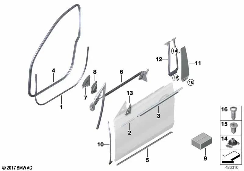 Sellado embellecedor del pilar B puerta delantera derecha para BMW G32, G32N (OEM 51357392374). Original BMW.