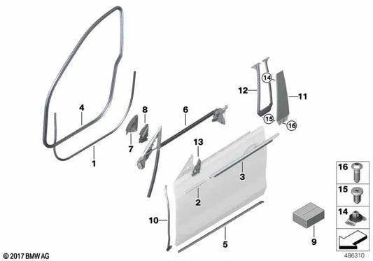 Sellado embellecedor del pilar B puerta delantera derecha para BMW G32, G32N (OEM 51357392374). Original BMW.