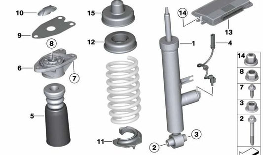 Amortiguador trasero OEM 37126857963 para BMW F20, F21. Original BMW.