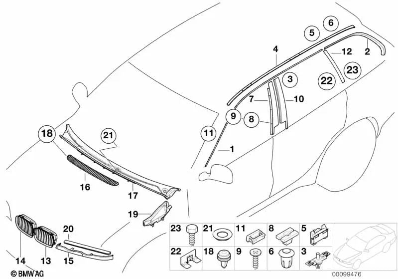 Moldura techo imprimada izquierda para BMW Serie 3 E46 (OEM 51138208775). Original BMW