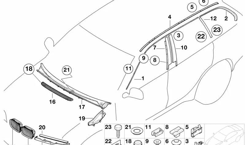 Molde del marco de la ventana puerta trasera derecha para BMW Serie 3 E46 (OEM 51348160972). Original BMW