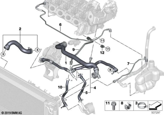 Tubo del Depósito de Expansión - Culata para BMW Serie 2 F45, F46, X1 F48, X2 F39, MINI F54, F55, F56, F57 (OEM 17129887040). Original BMW