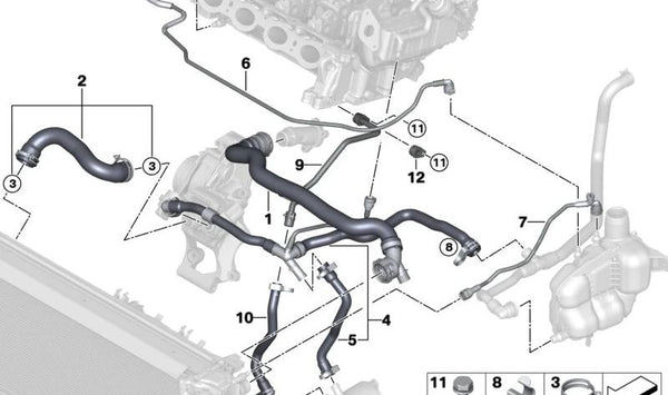 Conducción Calefacción-Depósito de Expansión-Bomba para BMW Serie 2 F45, F46, X1 F48, X2 F39, MINI F54, F55, F56, F57, F60 (OEM 17128475730). Original BMW