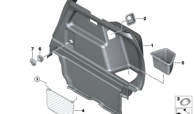 Revestimiento del maletero derecho para BMW F39 (OEM 51477423244). Original BMW