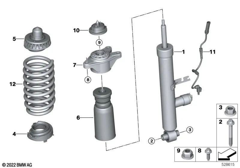 Amortiguador adicional trasero para BMW Serie 1 F20, F21 Serie 2 F22, G42 Serie 3 F31, G20N Serie 4 F32, G22 Z4 G29 (OEM 33536858240). Original BMW