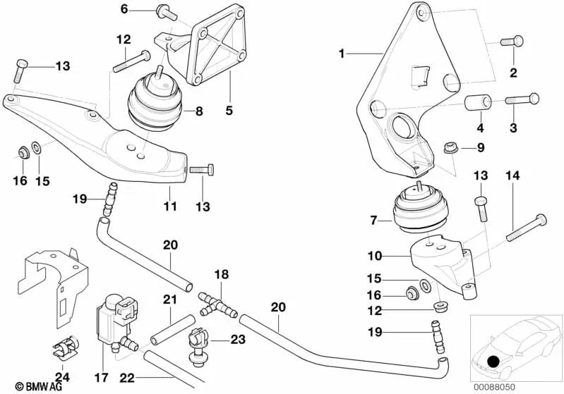 Linkes Motorlager für BMW 7er E38 (OEM 22111097133). Original BMW.