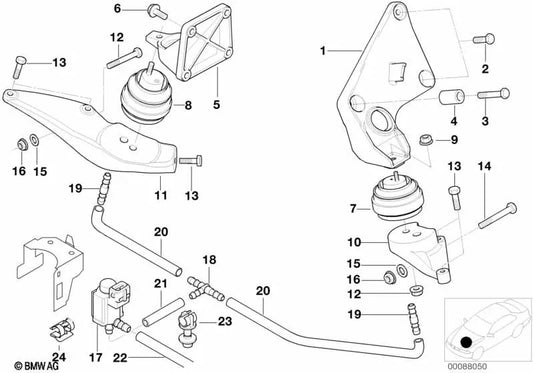 Linkes Motorlager für BMW 7er E38 (OEM 22111097133). Original BMW.