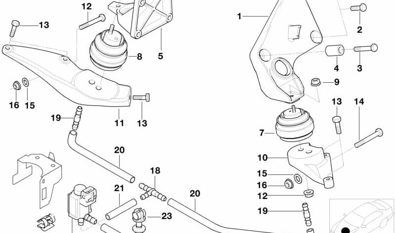 Soporte de motor izquierdo OEM 22116750069 para BMW E38. Original BMW.