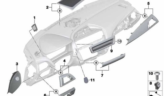 Moldura I-Panel Alu Hexagon Pasajero para BMW F20, F21, F22, F23 (OEM 51458064260). Original BMW