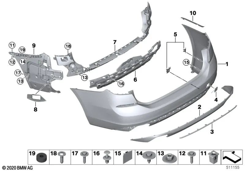 Rear bumper trim for BMW G32N (OEM 51129852191). Original BMW