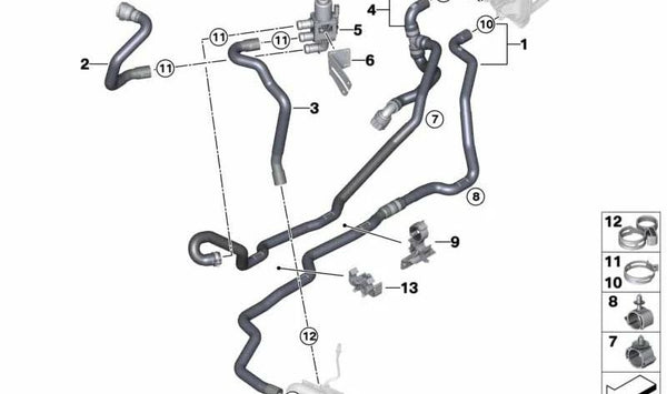 Manguera de Refrigerante Conducto 2 para BMW X3 G01, G01N, X4 G02, G02N (OEM 64219354471). Original BMW