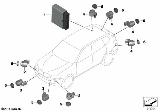 Sensor ultrasónico rojo Melbourne para BMW Serie 5 F07, F10, F11, F18, Serie 6 F06, F12, F13, X3 F25, X5 E70, X6 E71 (OEM 66209233043). Original BMW