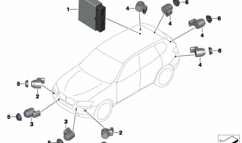 Sensor de aparcamiento ultrasónico color plata glaciar OEM 66209275737 para BMW F07, F10, F11, F06, F12, F13, F01, F02, F04, F25. Original BMW.