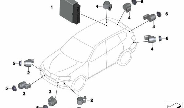 Sensor de aparcamiento ultrasónico color plata glaciar OEM 66209275737 para BMW F07, F10, F11, F06, F12, F13, F01, F02, F04, F25. Original BMW.