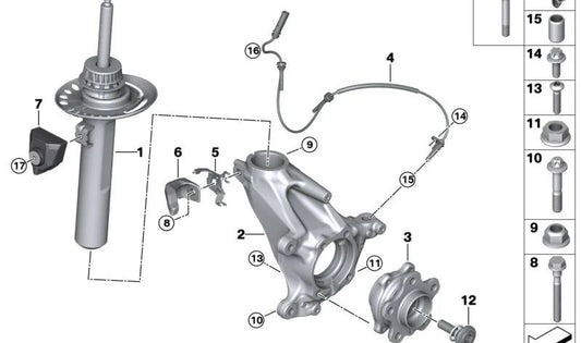 Links vorne Schockweizen OEM 31306889471 für BMW 3er (F30, F31), Serie 4 (F32, F33, F36). Original BMW.