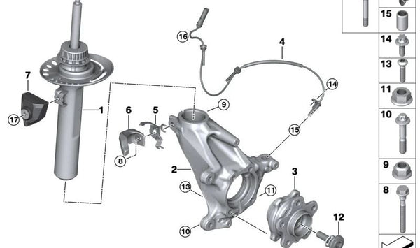 Schwenklager derecho para BMW X1 U11, U12, X2 U10, MINI U25 (OEM 31216890184). Original BMW