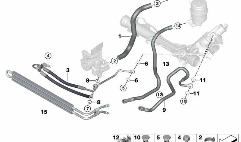 Tubo de Expansión Dirección Activa para BMW Serie 1 E81, E82, E87, E87N, E88, Serie 3 E90, E91, E92, E93 (OEM 32416784330). Original BMW