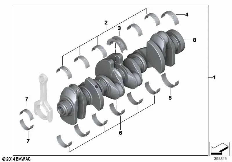 Cigüeñal sin cojinetes de bancada para BMW E82, E88, E90N, E91N, E92N, E93N, F30, F31, F34, F35, F32, F33, F36, F07, F10, F11, F18, F06, F12, F13, F01N, F02N, E84, F25, F26, E70N, F15, E71, F16 (OEM 11217580483). Original BMW