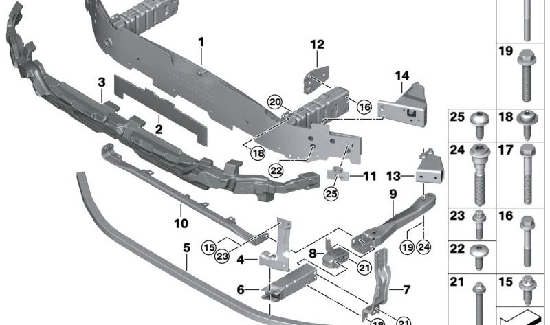 Connettore inferiore centrale OEM 51118737263 per BMW F70, U06, U11, U12, U10, F65, F66, U25. BMW originale.