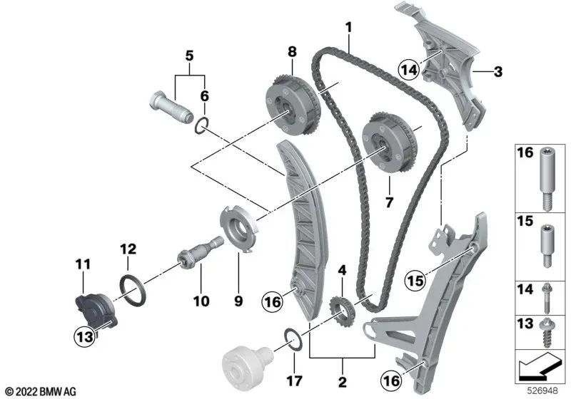 Arandela para BMW F20, F21, F22, F23, F30, F31, F34, F35, F32, F33, F36, F07N, F10, F11, F18, E84, F25, F26, F15, E89 (OEM 11237600595). Original BMW.