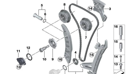 Guia da cadeia de distribuição de OEM 11312456192 para BMW F18. BMW original.