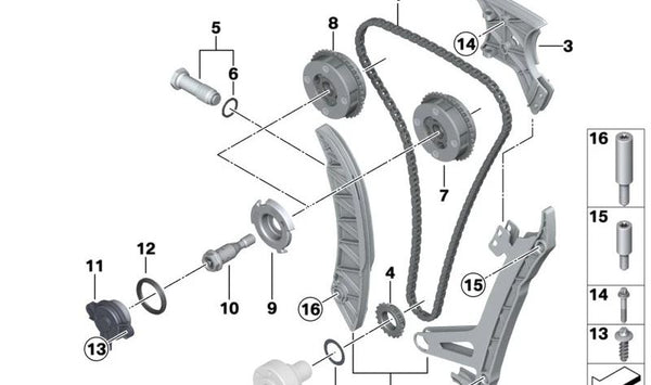 Guía de cadena de distribución OEM 11312456192 para BMW F18. Original BMW.