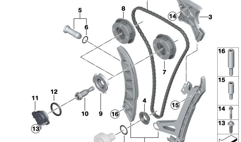 Carril tensor y guía para BMW F20, F21, F22, F23, F30, F31, F34, F32, F33, F36, F07, F10, F11, E84, F25, F26, F15, F16, E89 (OEM 11317592877). Original BMW