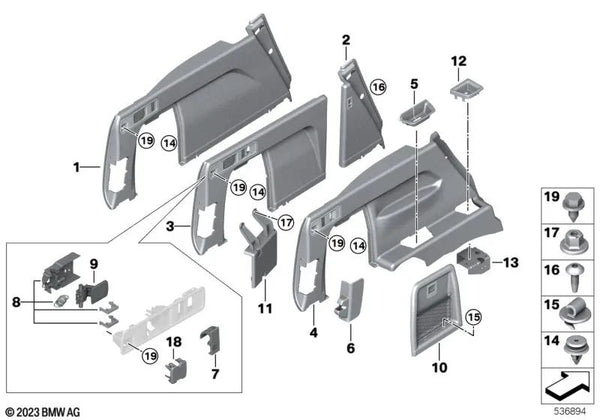 Embellecedor maletero derecho para BMW X5 F95, G05 (OEM 51475A40E14). Original BMW.