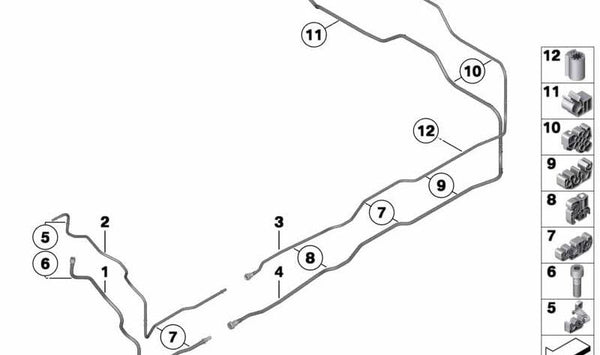 Tubo de alimentación delantero OEM 16127186243 para BMW F01, F02. Original BMW