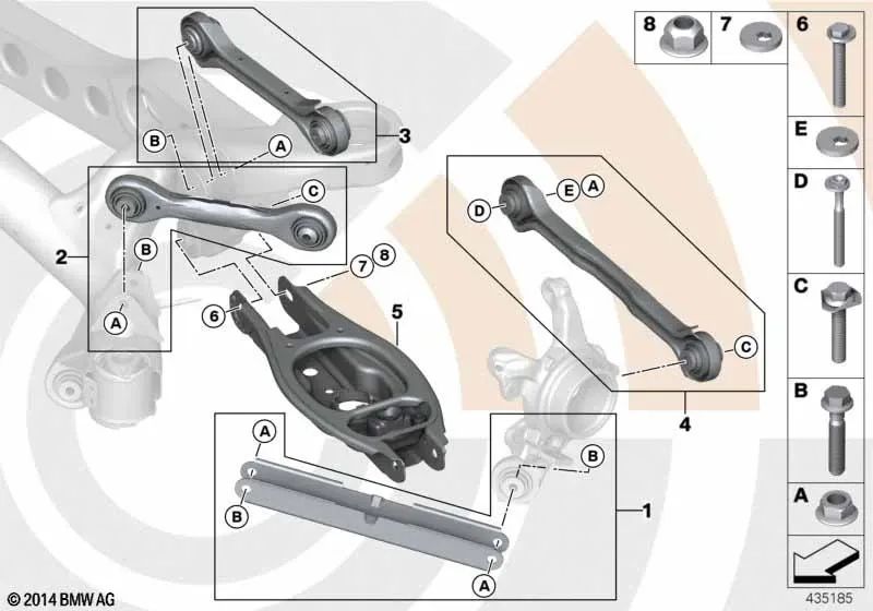 Kit de reparación de brazo de control para BMW Serie 1 E81, E82, E87, E87N, E88, Serie 3 E90, E90N, E91, E91N, E92, E92N, E93, E93N (OEM 33322406292). Original BMW