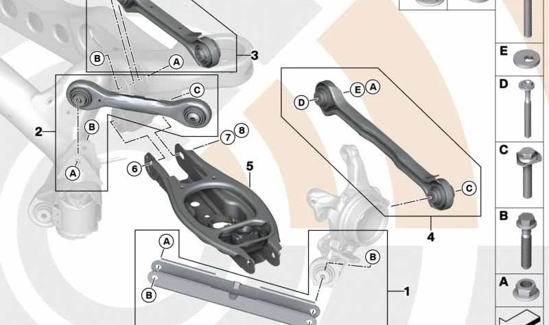 Left Control Arm Repair Kit for BMW E81, E82, E87, E88, E90, E91, E92, E93, E84 (OEM 33322406289). Original BMW