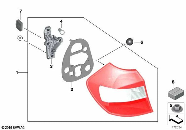 Junta de luz trasera izquierda para BMW Serie 1 E81, E87, E87N (OEM 63217199767). Original BMW