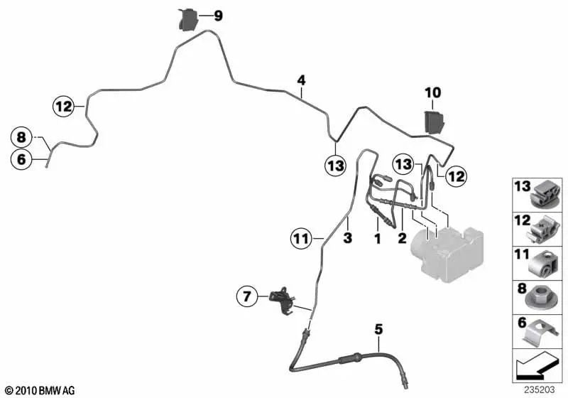 Tubería con manguera de presión para BMW E81, E82, E87, E88, E90, E91, E92, E93 (OEM 34326853503). Original BMW.