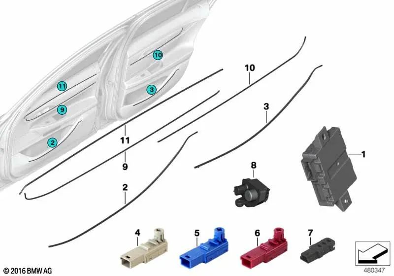 Luz de fibra óptica delantera izquierda para BMW Serie 7 G11, G11N, G12, G12N (OEM 63319384101). Original BMW