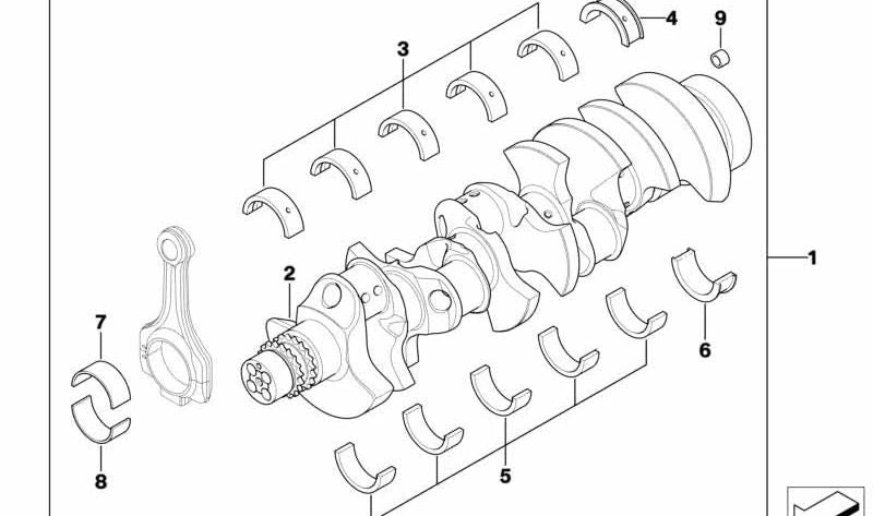 Cojinete de guía amarillo para BMW Serie 3 E90, E92, E93, Serie 5 E60, Serie 6 E63 (OEM 11217841617). Original BMW