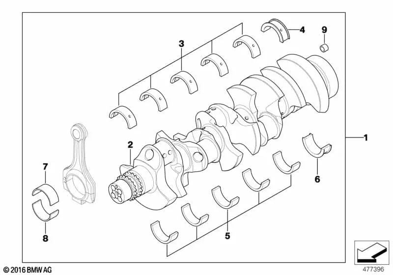 Cojinete de dirección Verde para BMW E90, E90N, E92, E92N, E93, E93N, E60, E61N, E63, E64 (OEM 11217841618). Original BMW.