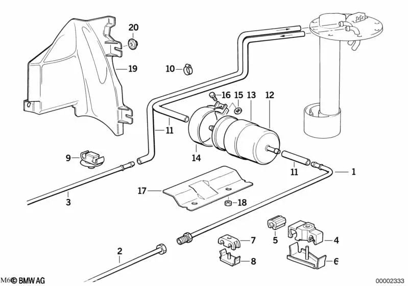 Fuel Filter Holder for BMW E34, E32 (OEM 16121178632). Original BMW.