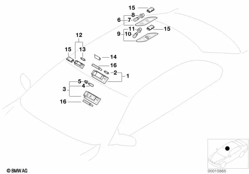 Luz interior trasera izquierda para BMW E46 (OEM 63316962047). Original BMW