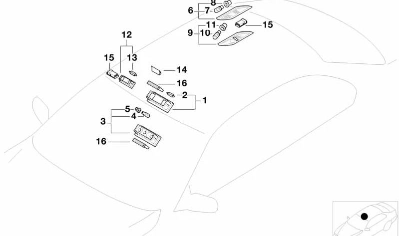 Luz de espejo derecha para BMW Serie 3 E46, X3 E83, E83N, X5 E53 (OEM 63316962004). Original BMW