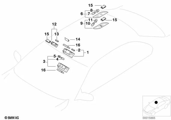 Luz interior trasera izquierda para BMW E46 (OEM 63316962047). Original BMW