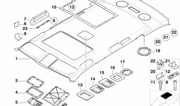 Cubierta motor techo solar OEM 51448206527 para BMW E39 (Serie 5). Original BMW