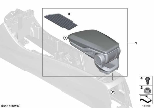 Reposabrazos central para teléfono para BMW F45, F46, F48 (OEM 51169317577). Original BMW.