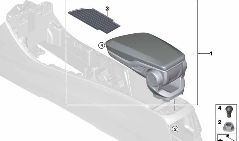 Reposabrazos central original BMW con costura decorativa OEM 51165A54841 para BMW F45, F46, F48, F39.