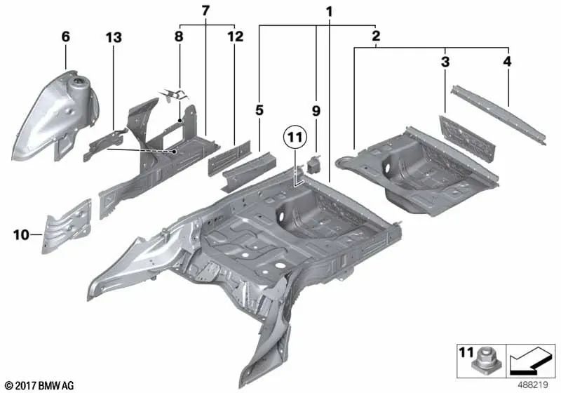 Extensión de larguero derecho para BMW F07, F10, F11, F18 (OEM 41117245550). Original BMW