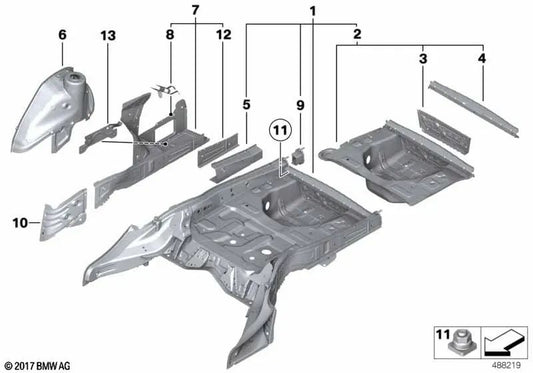 Rechte Längsträgerverlängerung für BMW F07, F10, F11, F18 (OEM 41117245550). Original BMW