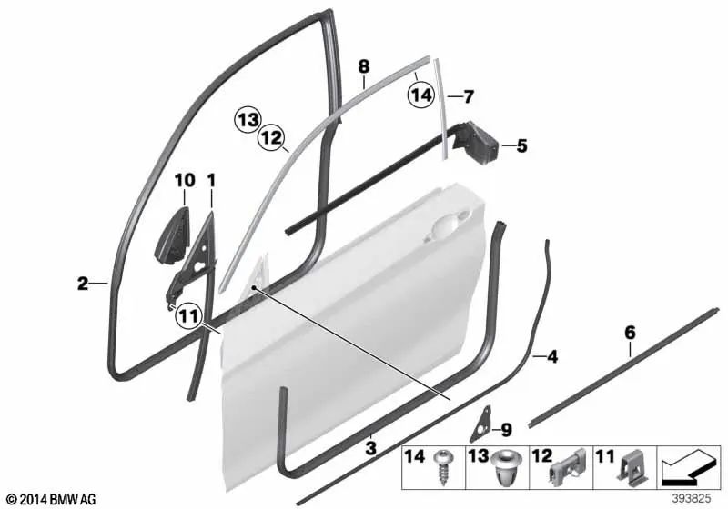 Sellado de canal exterior puerta delantera izquierda para BMW Serie 1 F21, F21N Serie 2 F22, F22N, F23, F23N, F87, F87N (OEM 51337284565). Original BMW